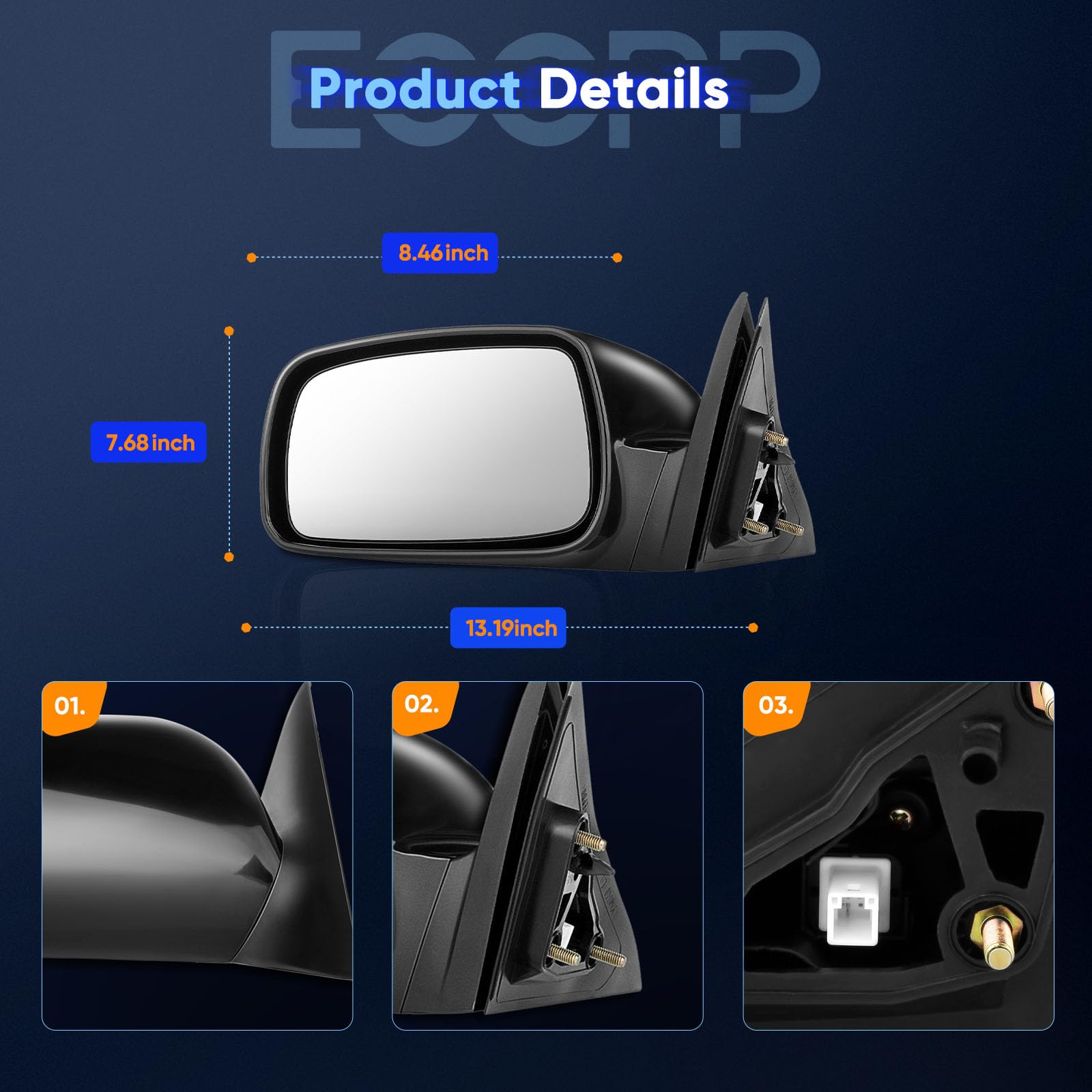 ECCPP Camry mirror lens and cover highlight durable exterior finish