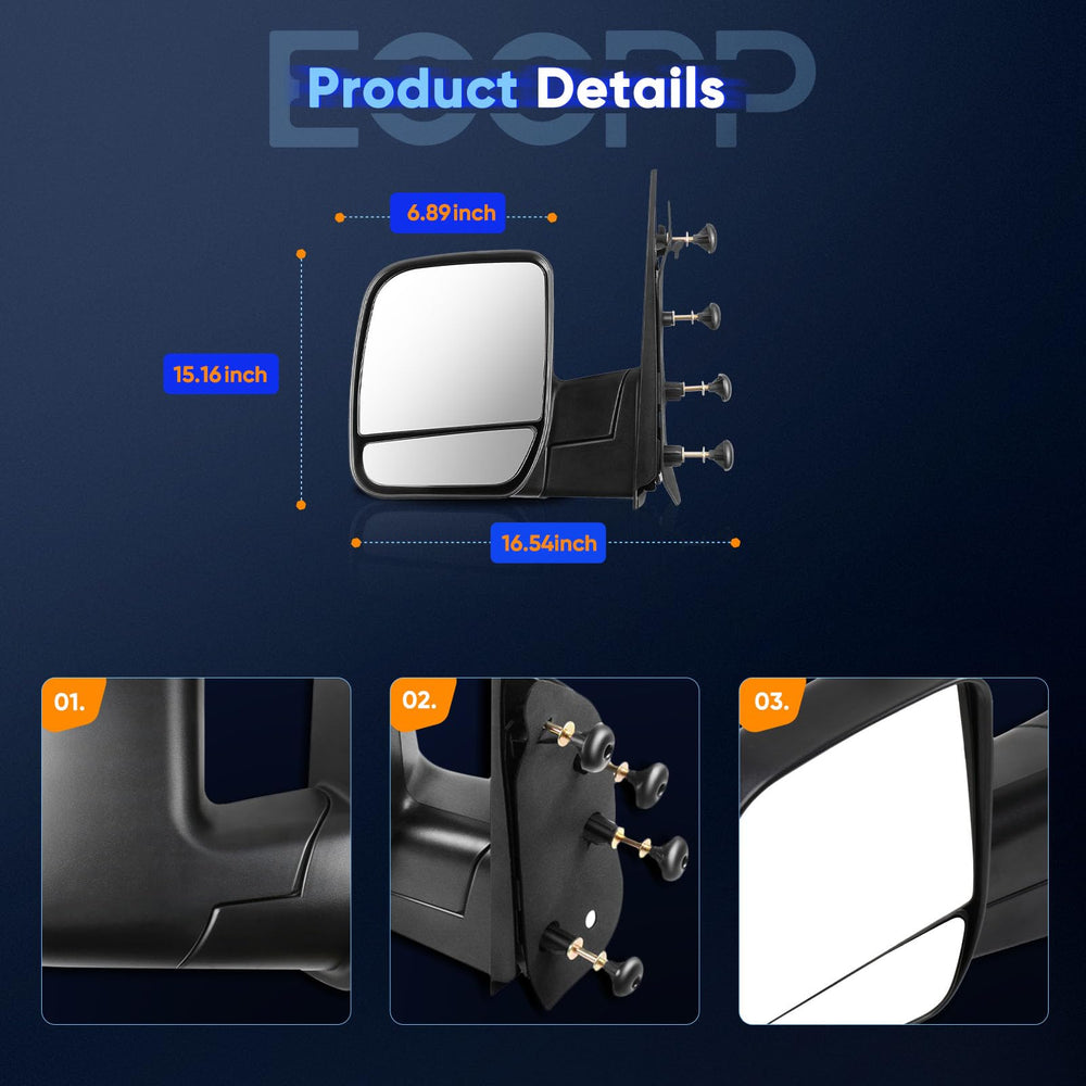ECCPP driver-side-mirror-left-black-finish closeup highlights durable exterior.