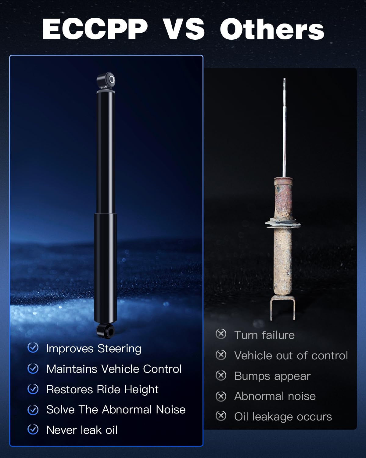 ECCPP front shocks bushing and bump stop highlight premium materials and fit.