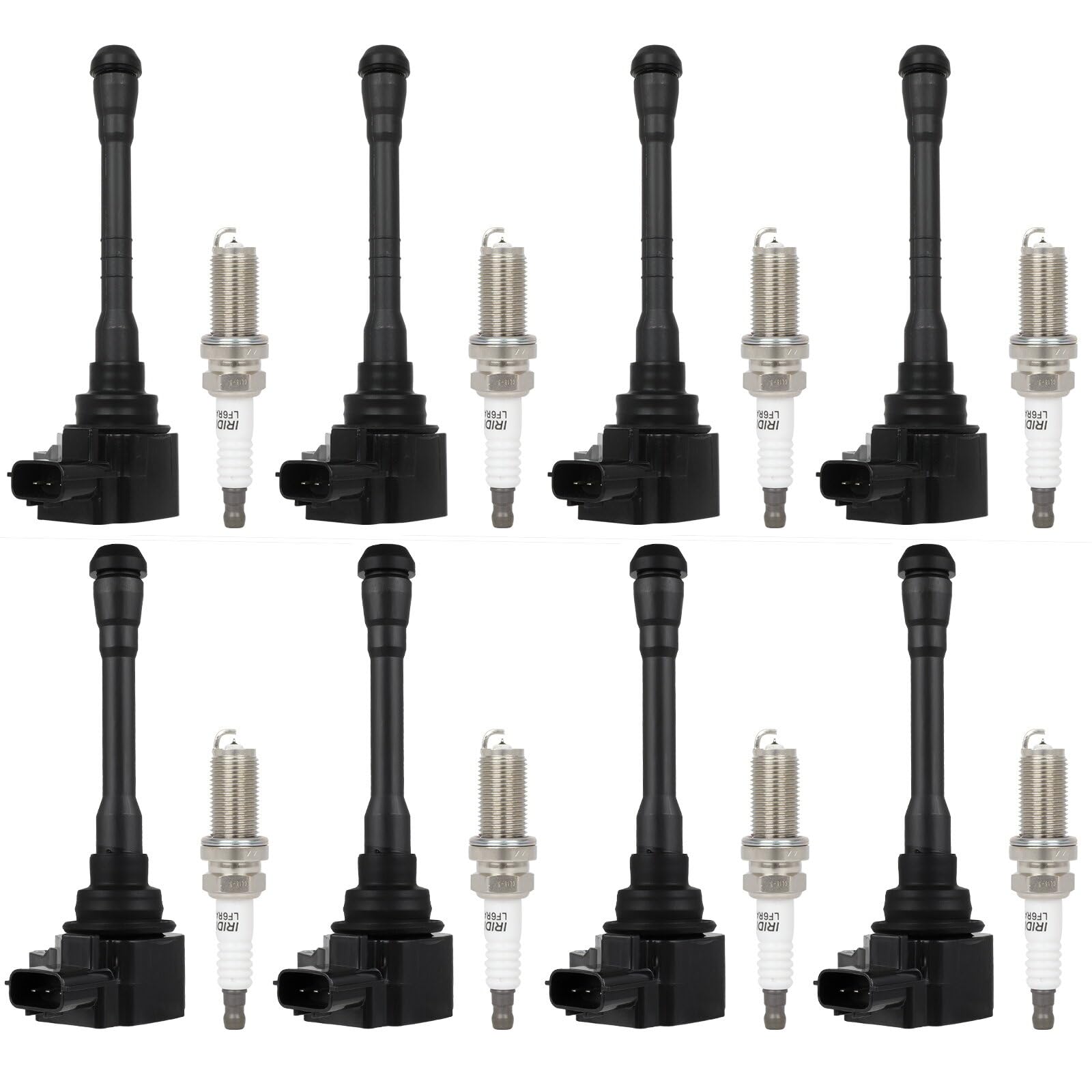 ECCPP ignition coil pack with eight iridium plugs, front view for Nissan Titan.