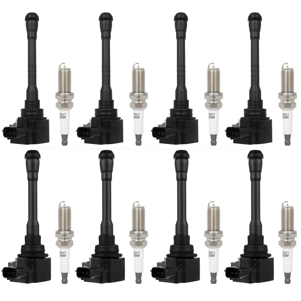 ECCPP ignition coil pack with eight iridium plugs, front view for Nissan Titan.