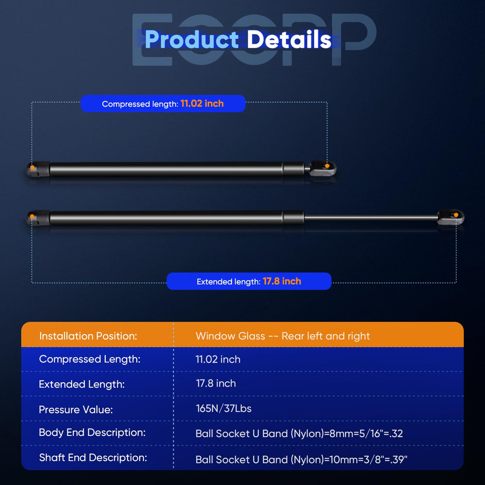 Pair of ECCPP gas springs providing reliable assist for rear hatch lifting.