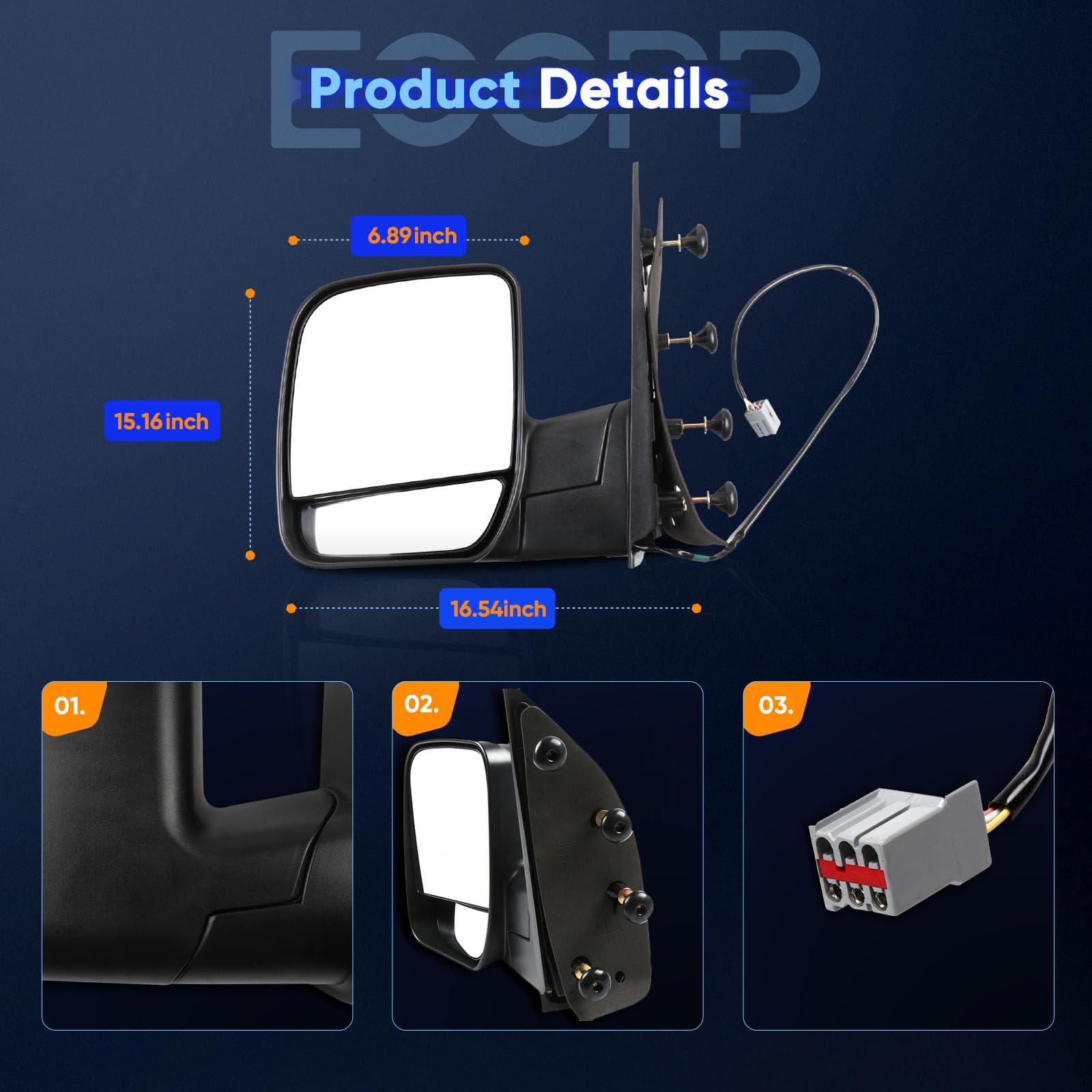 ECCPP black finish driver side mirror – OEM-style replacement part.