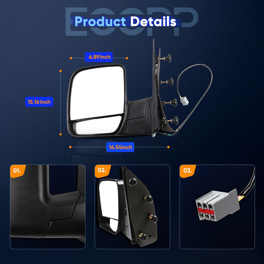 ECCPP black finish driver side mirror – OEM-style replacement part.