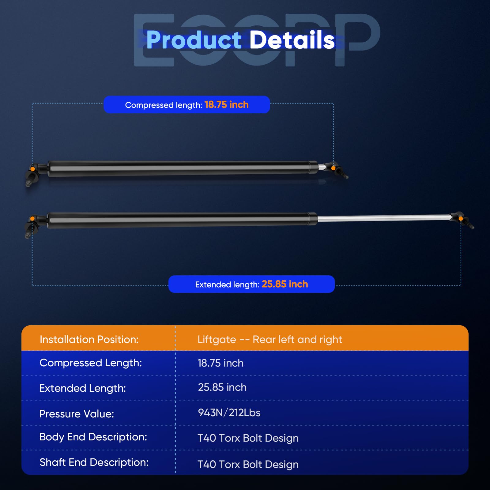 ECCPP rear liftgate lift support rod installed on a vehicle for smooth tailgate action