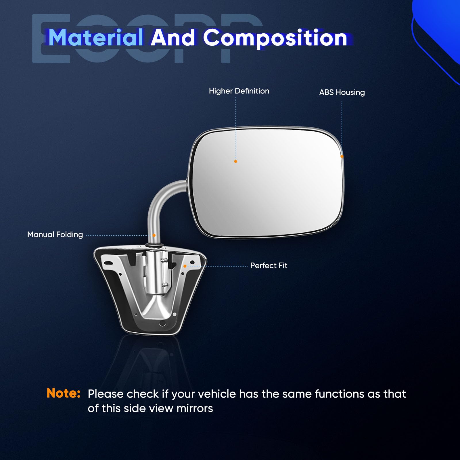 ECCPP chrome wide-angle mirror lens for increased visibility