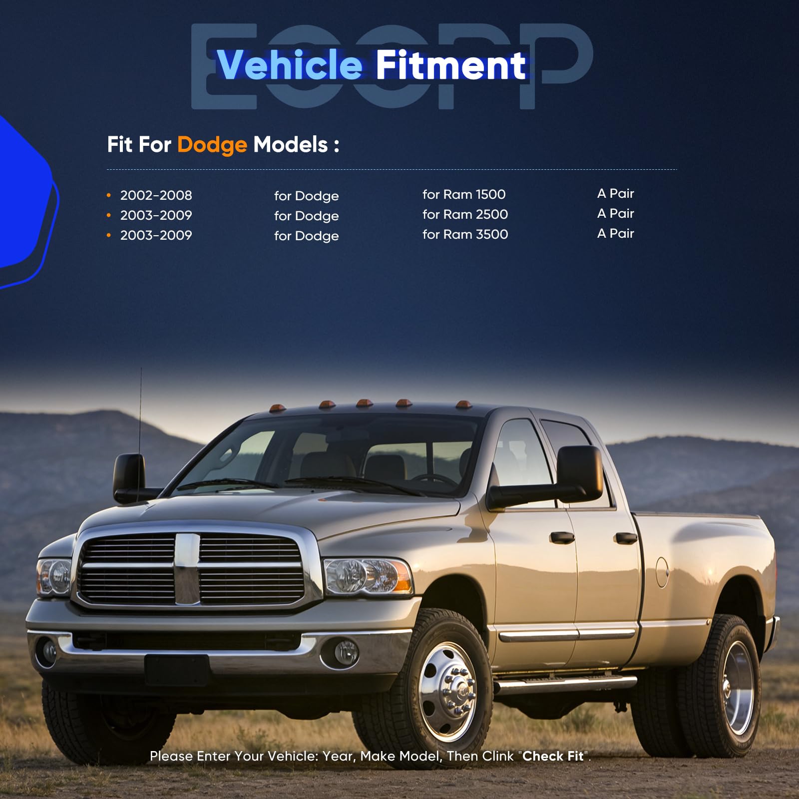 ECCPP towing mirrors for Dodge Ram 1500 left view improves side visibility.
