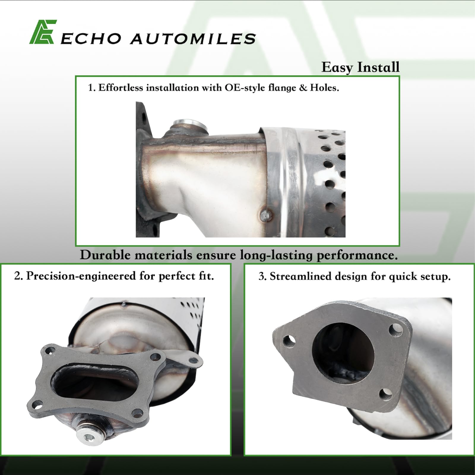 Echo Automiles high-flow catalytic converter design enhances exhaust performance.