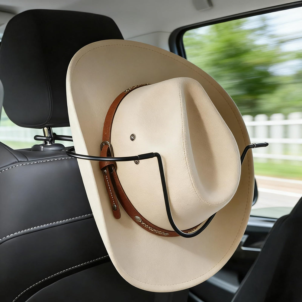 Eclatify folding design hat rack on car seat showcasing compact storage and protection