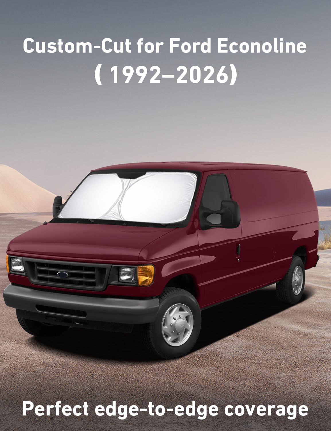 EcoNour windshield sunshade blocks UV and heat for Ford Econoline interiors.
