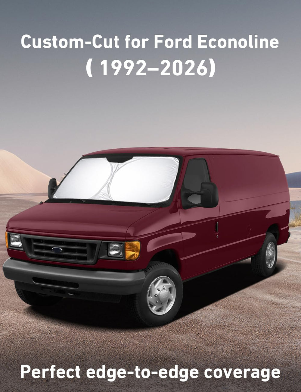 EcoNour windshield sunshade blocks UV and heat for Ford Econoline interiors.