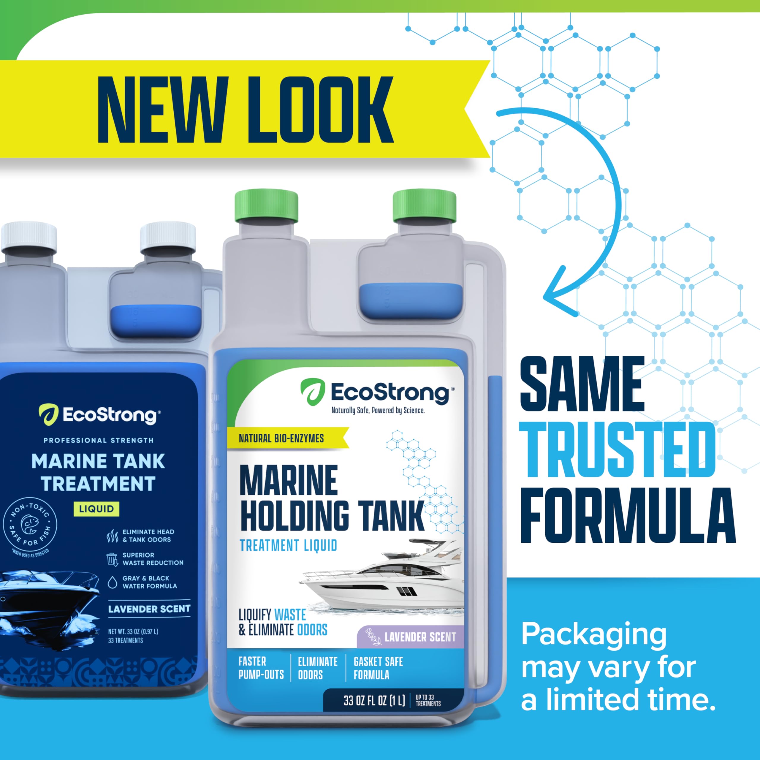 Eco Strong Marine label closeup highlighting bio-enzymatic formula for waste