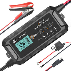 Eco-Worthy 10A LiFePO4 charger front view for everyday maintenance