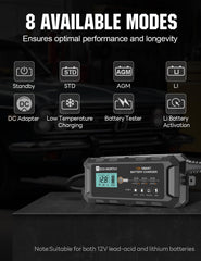 Eco-Worthy 10A LiFePO4 charger side panel showing compact profile
