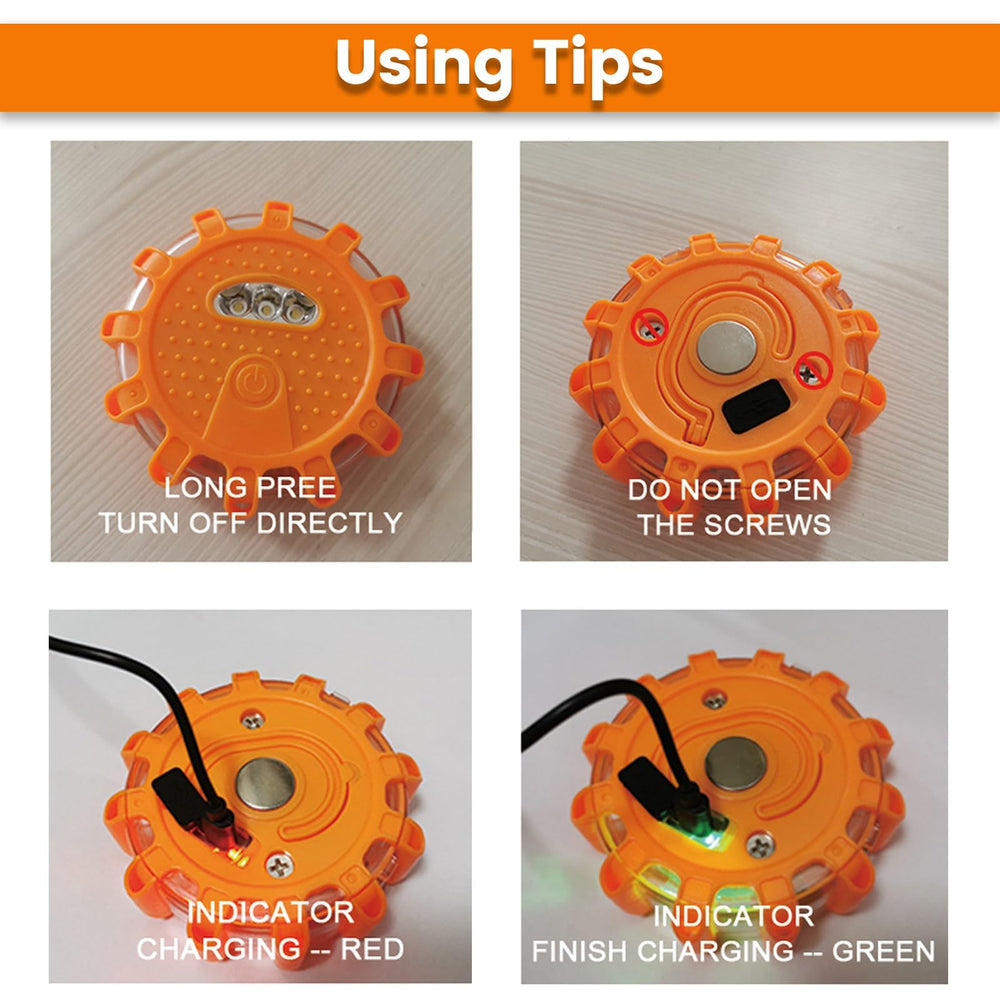 Folding hook and magnetic base enable hands-free operation.