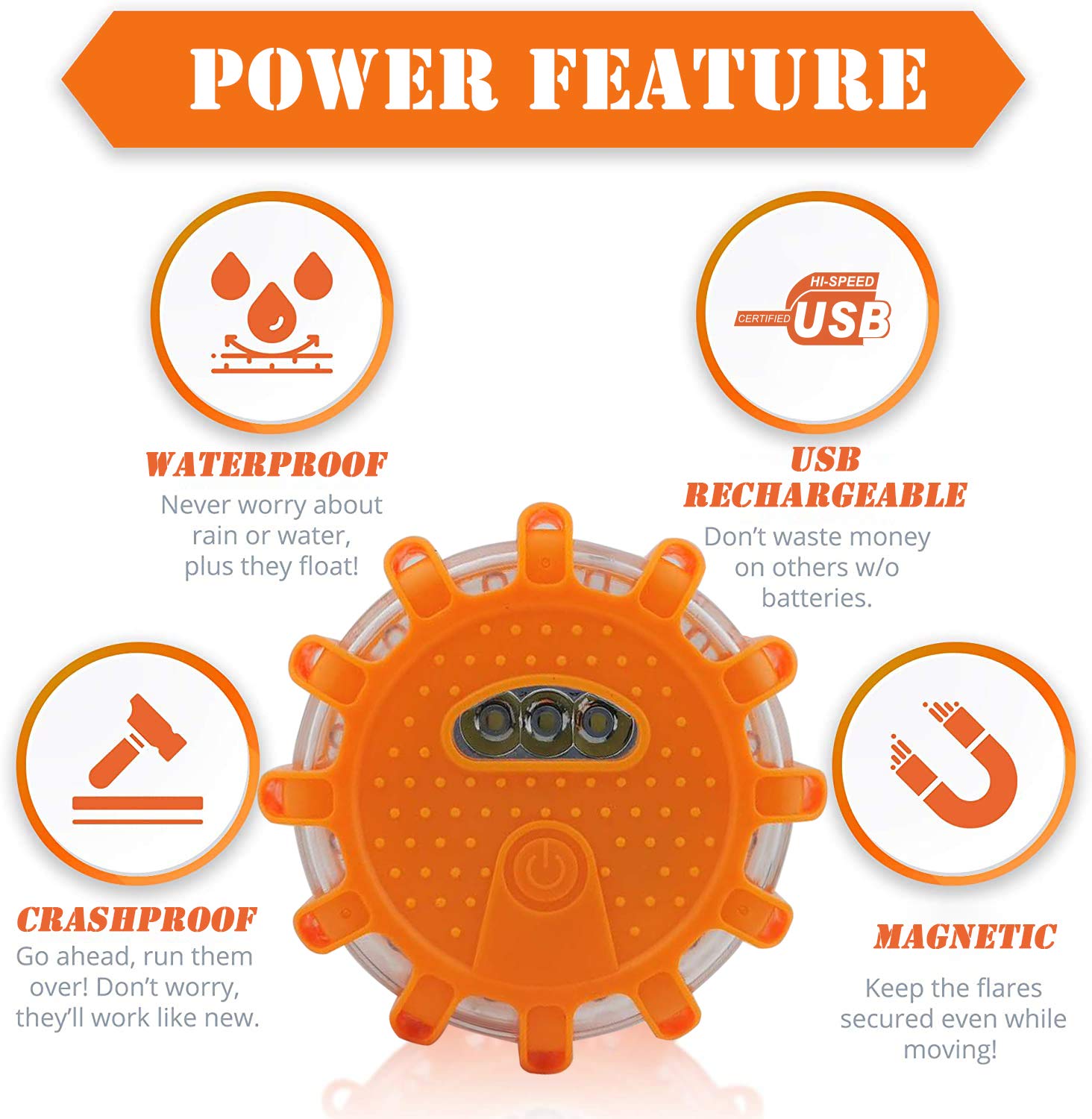 Ecoangel road flares magnetic base attachment demonstrates hands-free mounting on vehicle or boat.