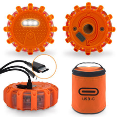 Ecoangel USB-C LED road flare with magnetic base for secure roadside mounting.