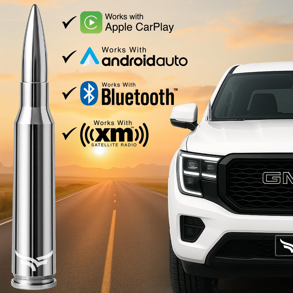 EcoAuto 50 Cal Bullet Antenna side view shows bold, durable design for GMC Sierra