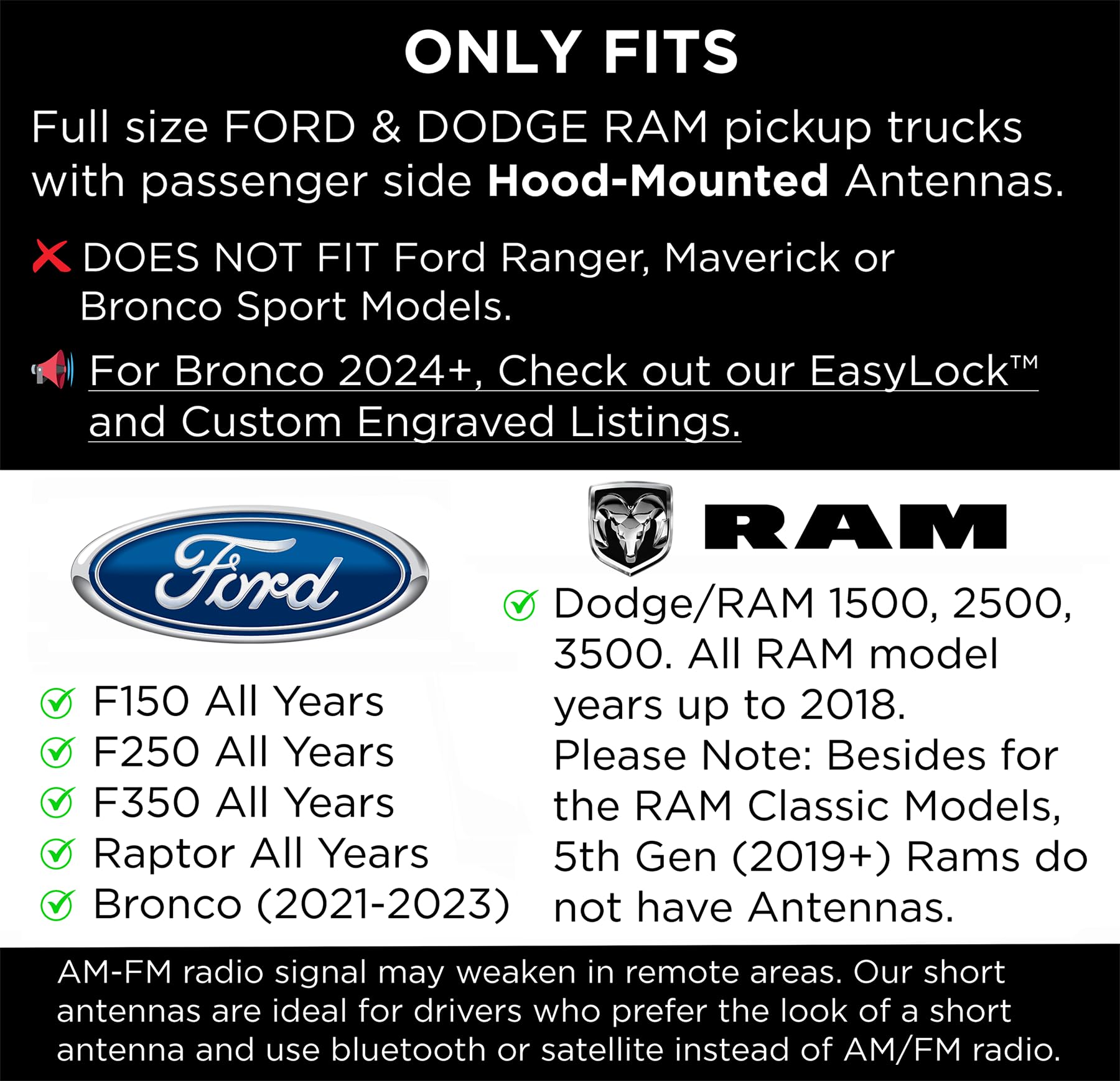 EcoAuto bullet antenna topper on Ford F-350 delivers tough aesthetics and easy installation.