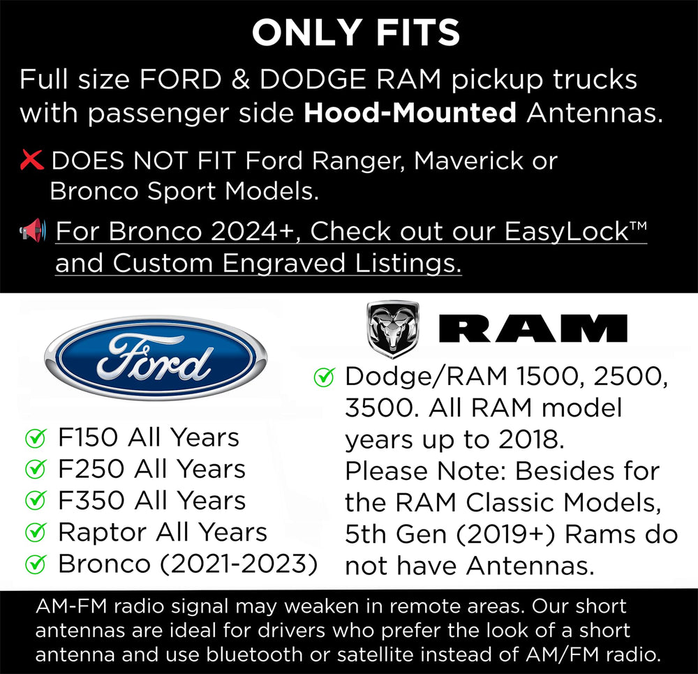 EcoAuto bullet antenna topper on Ford F-350 delivers tough aesthetics and easy installation.