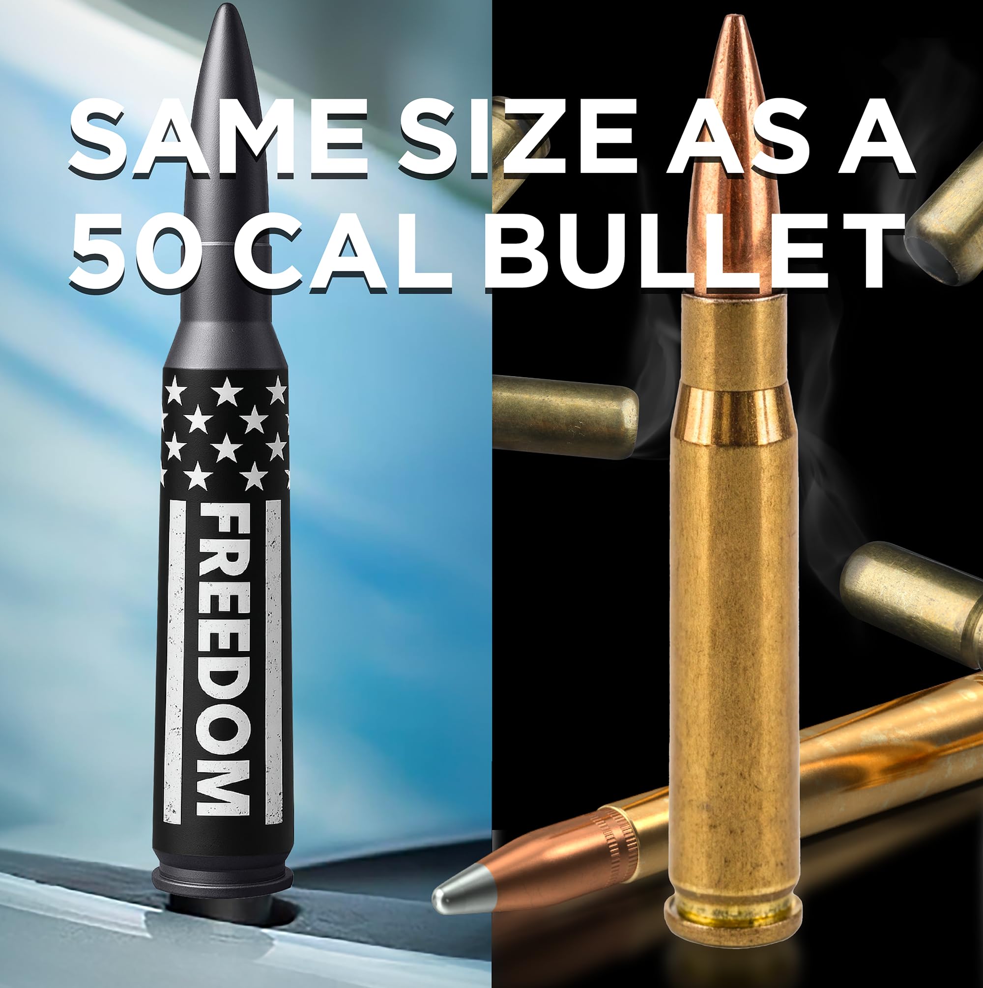 EcoAuto bullet antenna topper on Super Duty trucks blends military-inspired style with durability.