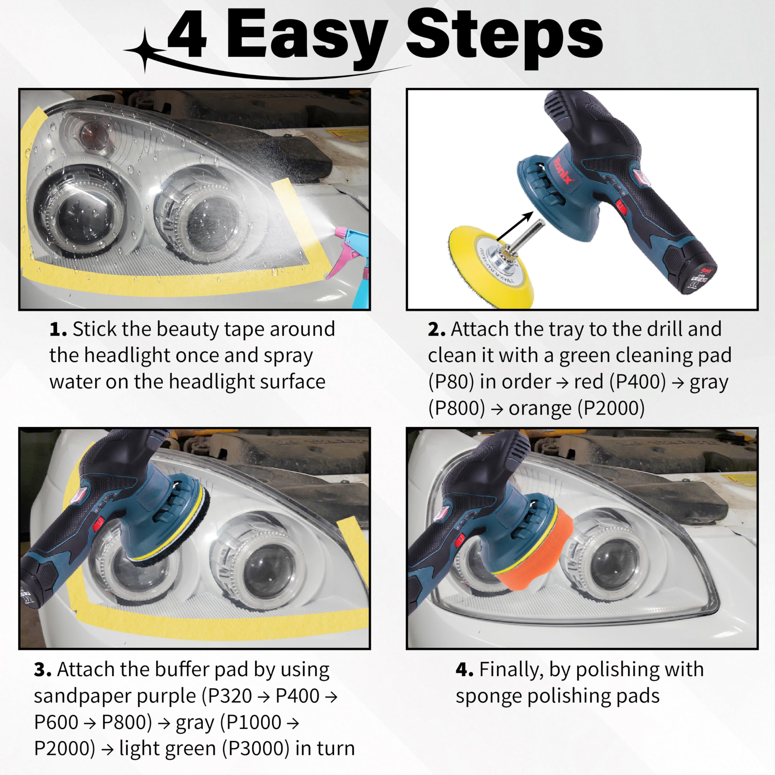 ecocstm 3-inch sanding discs for small, tight headlight areas