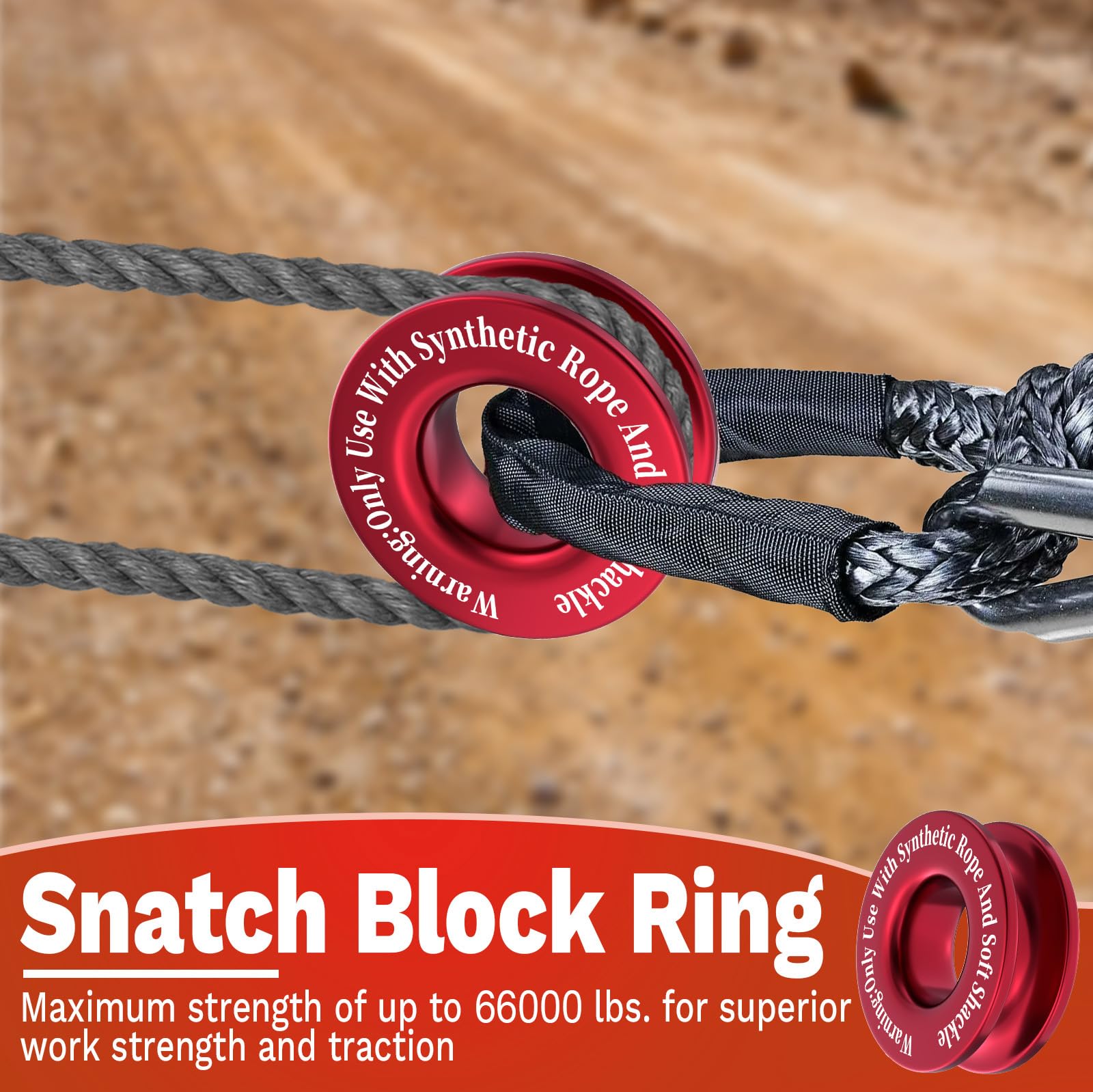 ecocstm winch snatch ring highlighting 66,000 lbs break strength for extreme pulls