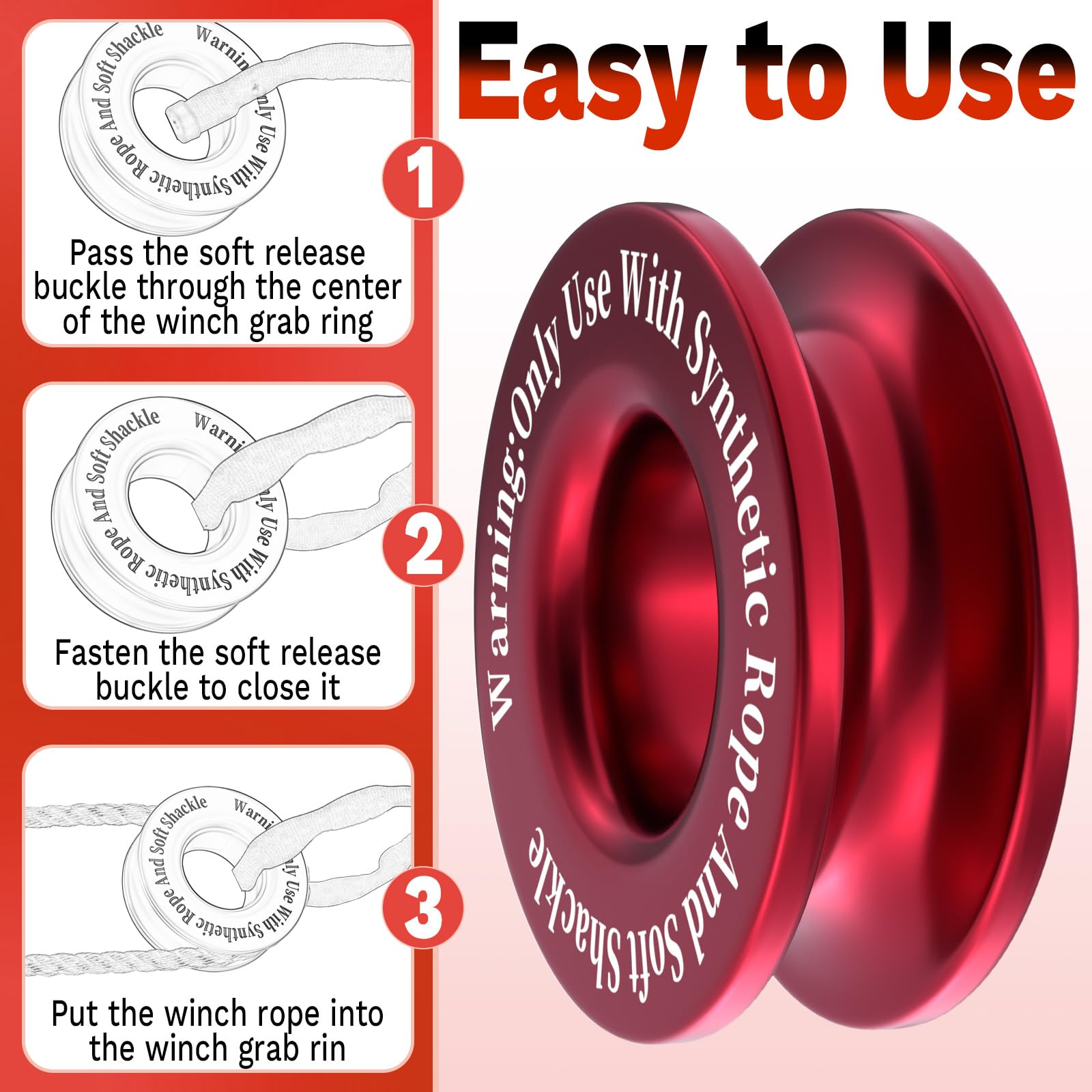 ecocstm red recovery ring attached to winch rope for safer quick recoveries