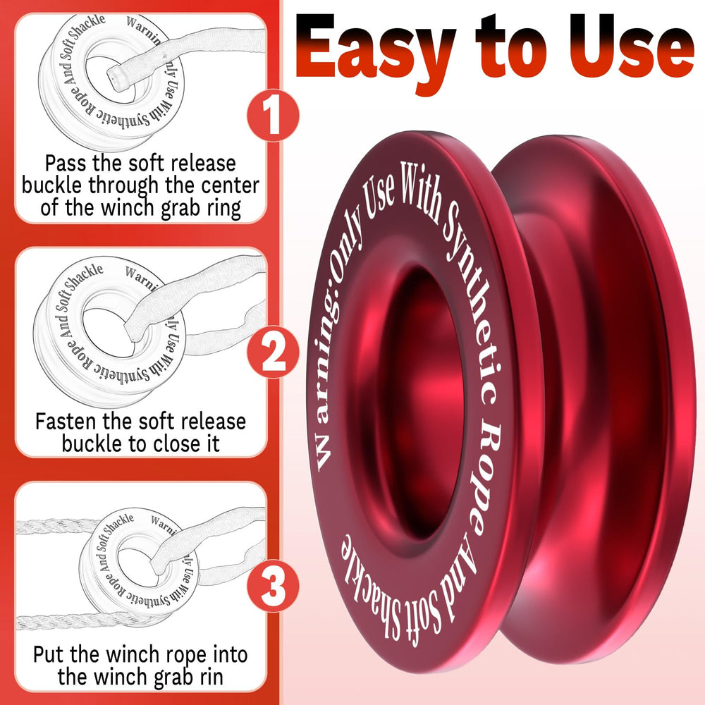ecocstm red recovery ring attached to winch rope for safer quick recoveries