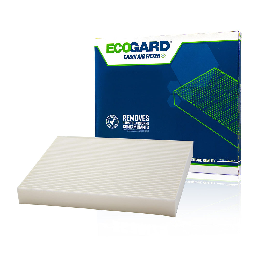 ECOGARD XC10573 cabin air filter packaging highlights quick fit and ready-to-install design.