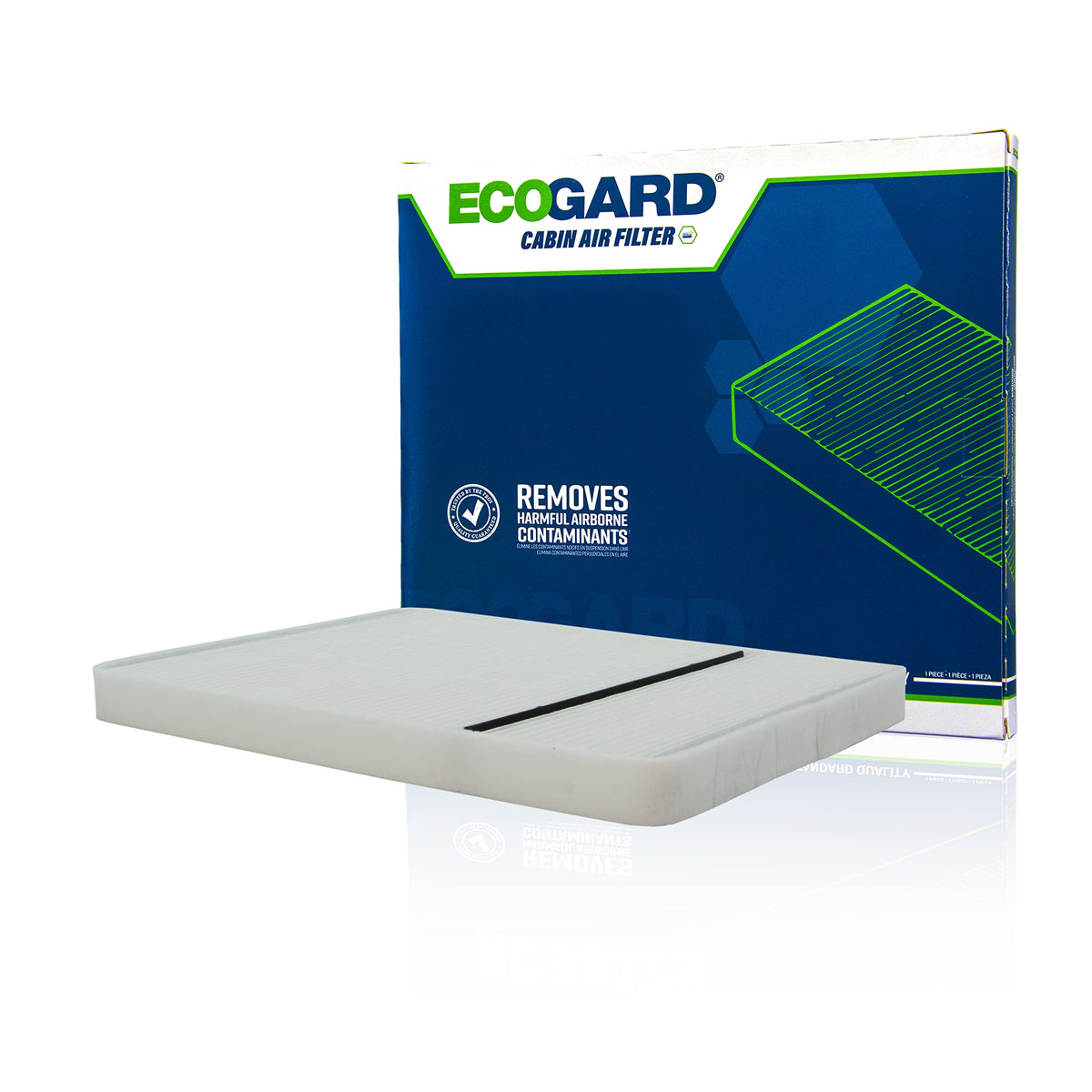 ECOGARD XC35448 cabin air filter packaging highlights Buick and Cadillac compatibility.