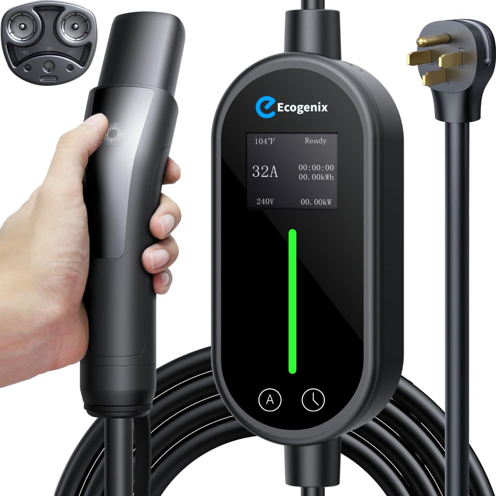 Ecogenix Level 2 charger display shows real-time charging status for Tesla models.