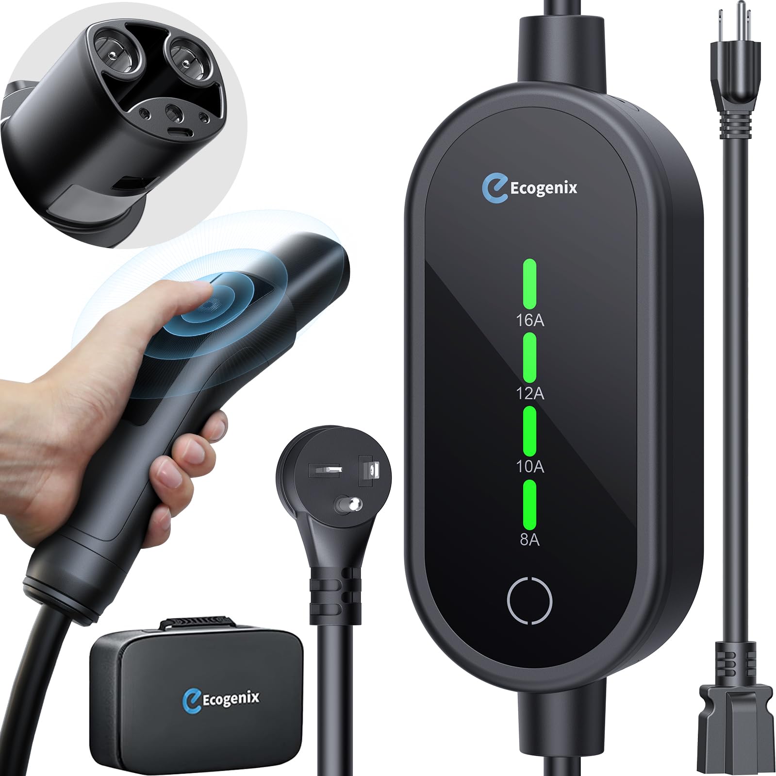 Ecogenix Level 1/2 Tesla charger with 21ft cable for easy home charging
