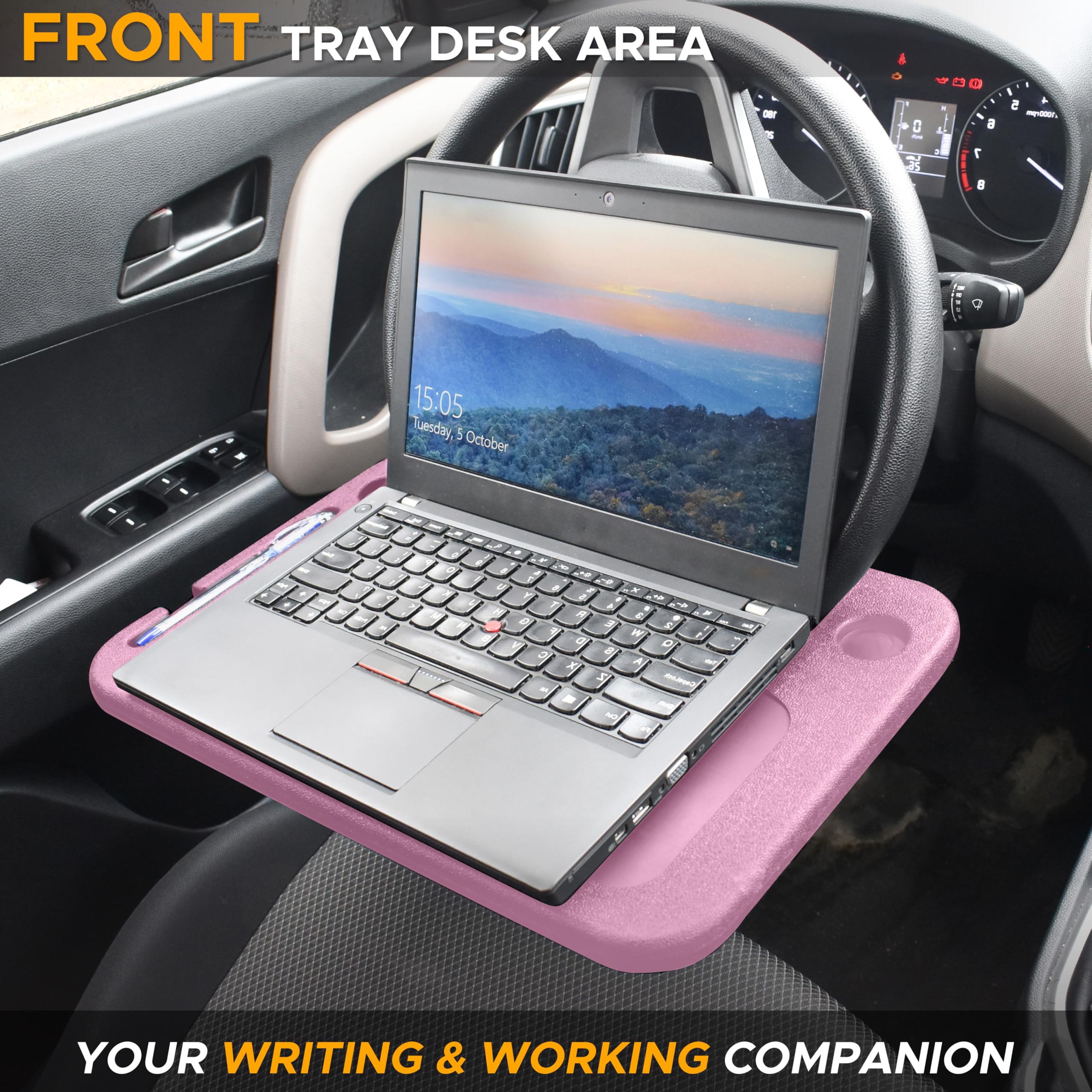 EcoNour 2-in-1 car desk laptop tray attached to steering wheel for work