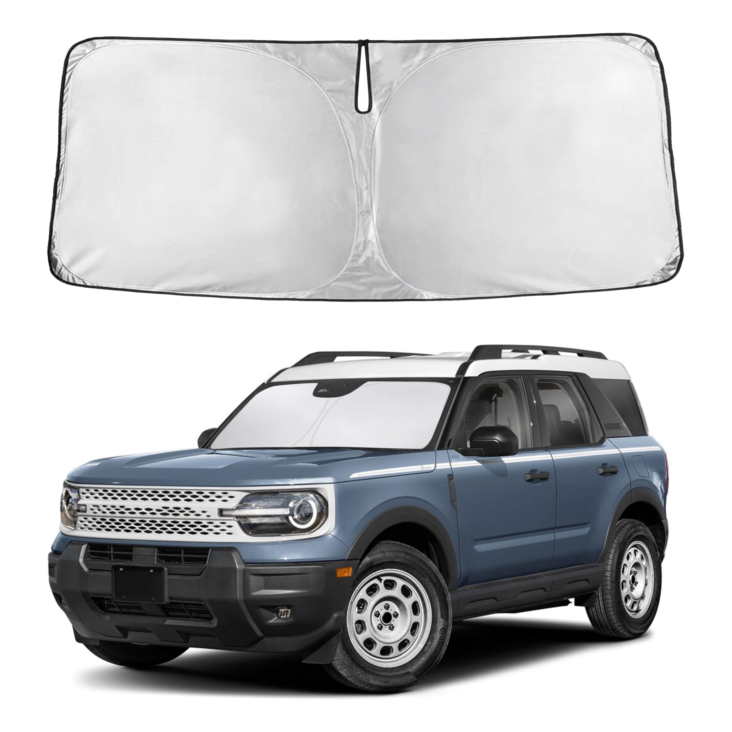 EcoNour Bronco Sport windshield sunshade with full front coverage and light blocking.