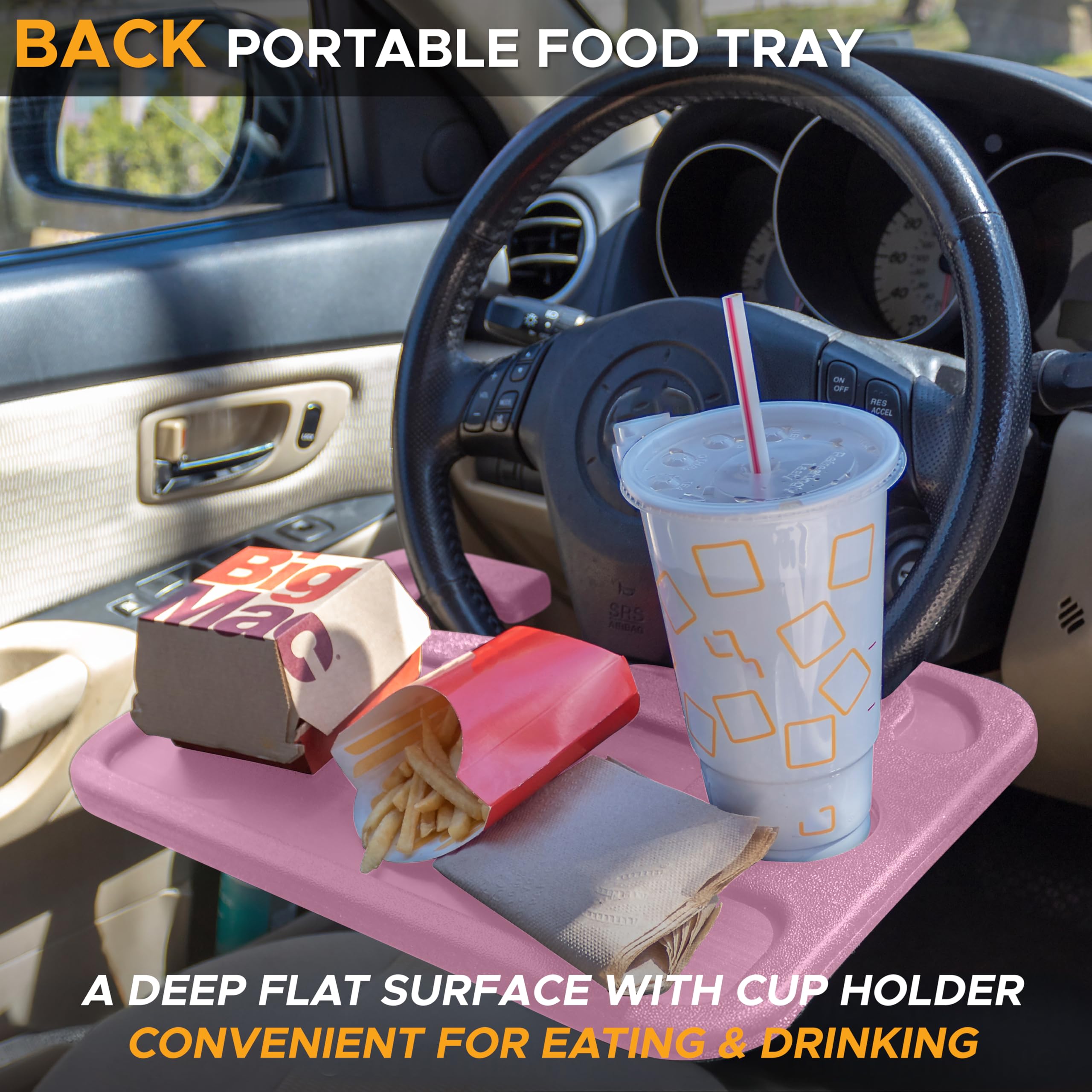 EcoNour car dining tray with drink area for comfortable travel meals
