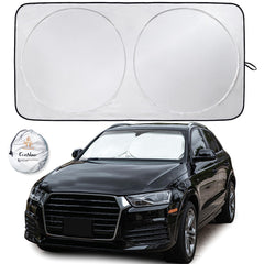EcoNour windshield shade folded and stored in its storage pouch for clutter-free trunk.