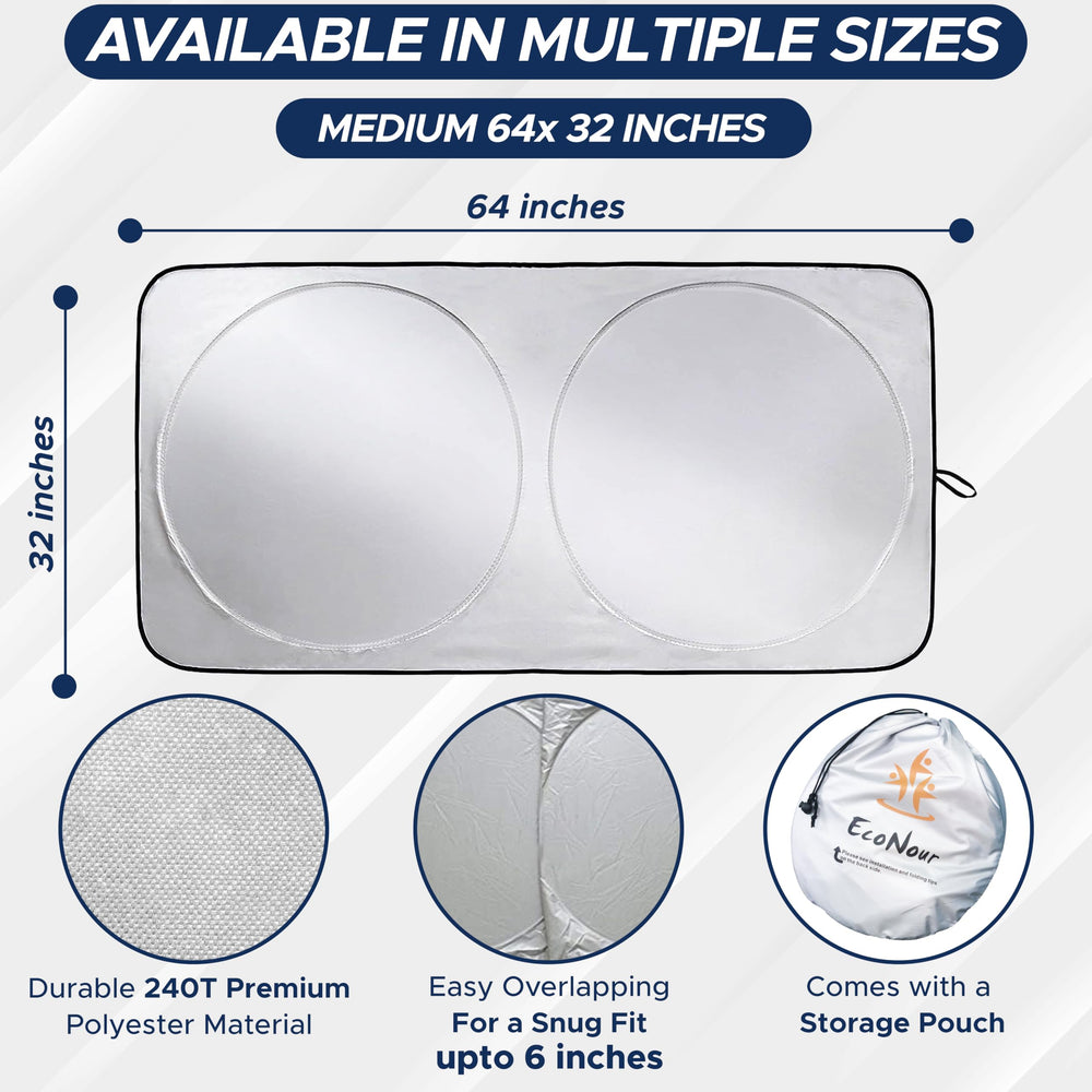EcoNour universal-fit sunshade works across cars, SUVs, and trucks.