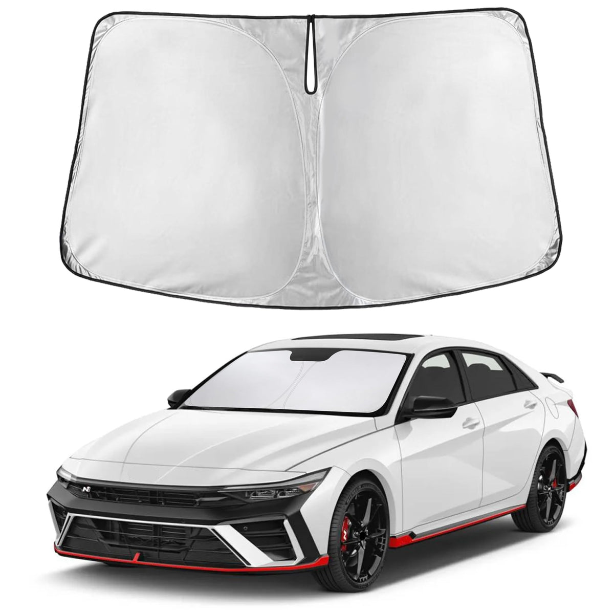 EcoNour elantra windshield sunshade fitted on Elantra windshield for full coverage.