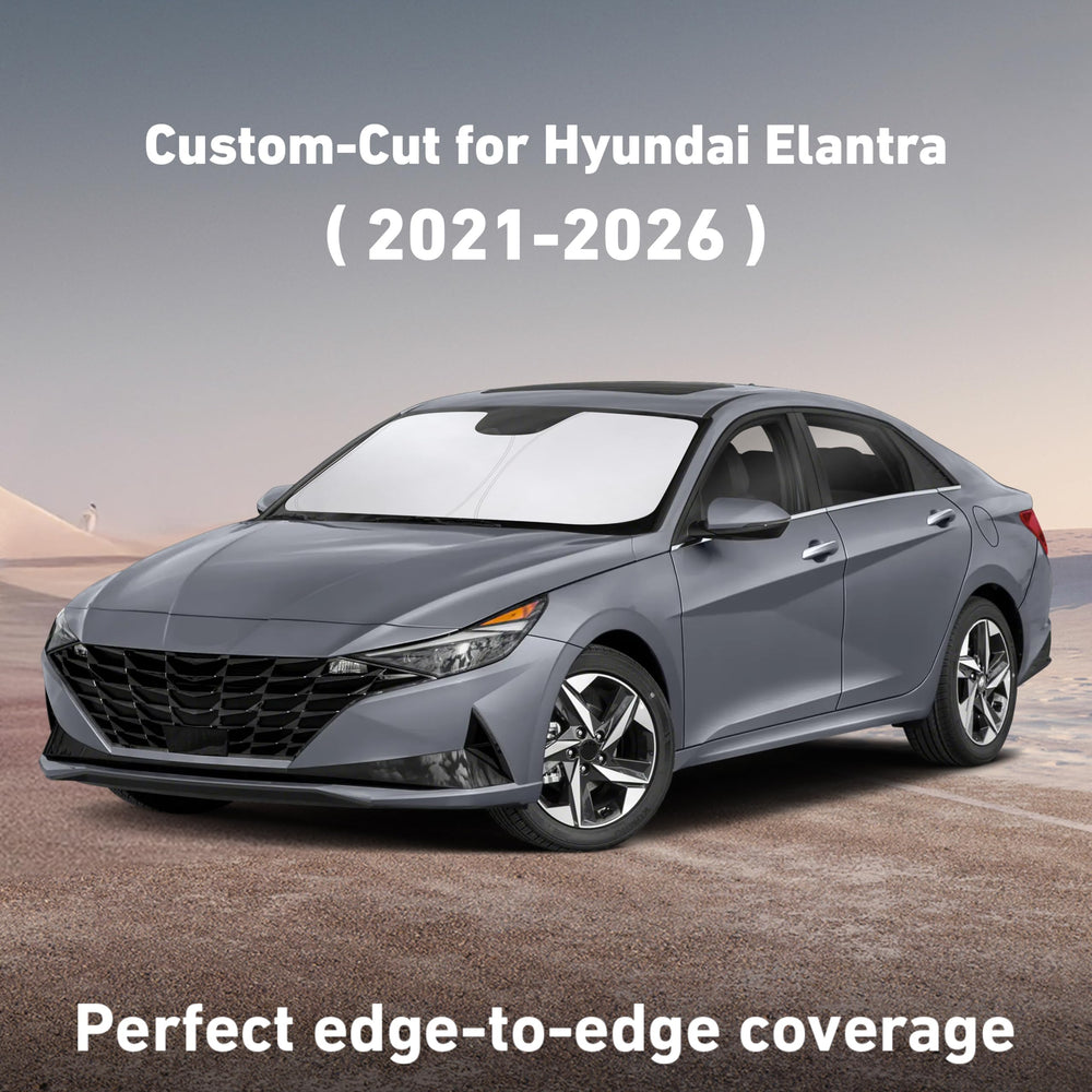 EcoNour windshield sunshade blocking UV rays for cooler interior in Elantra.