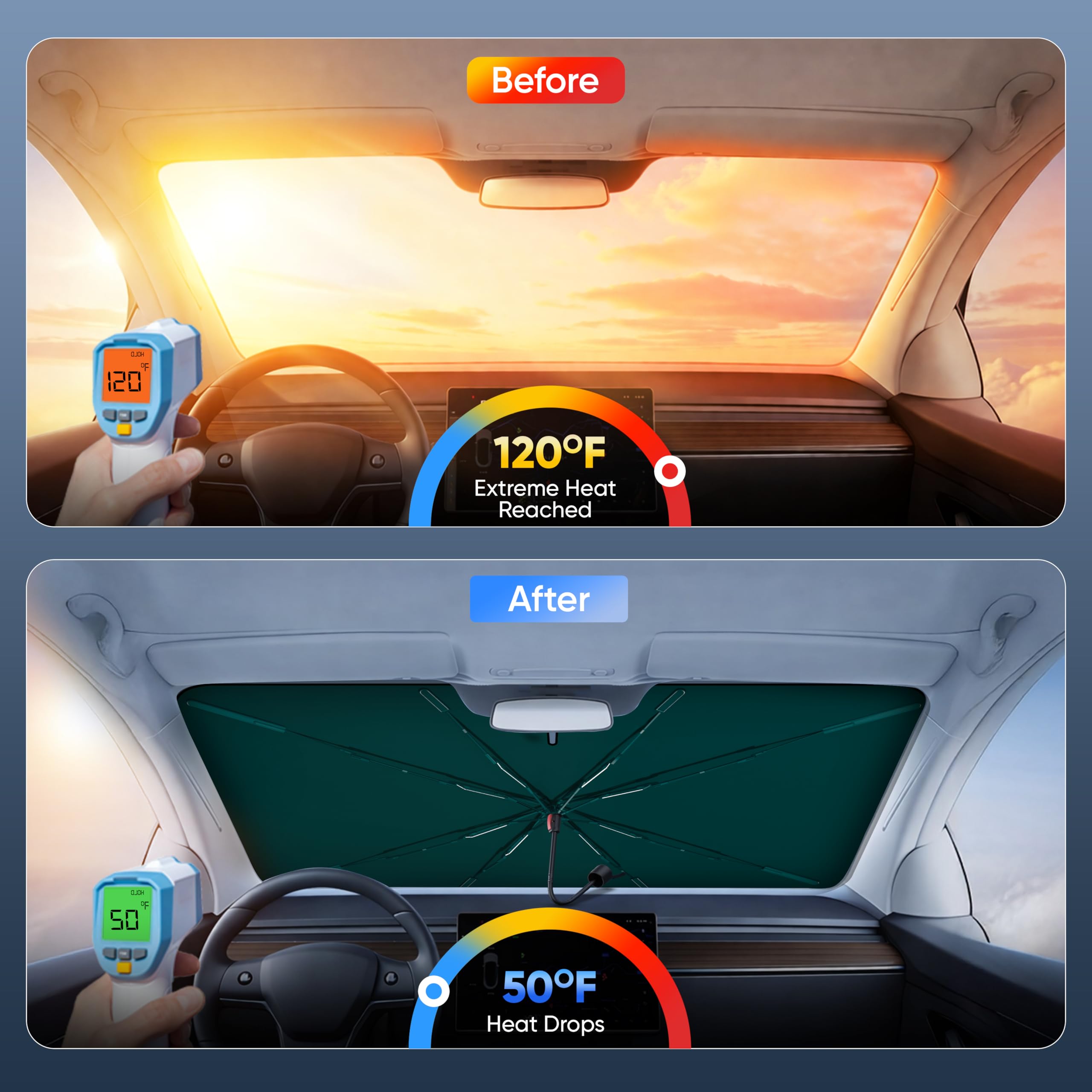 EcoNour foldable windshield shade shown in compact form for easy car storage.