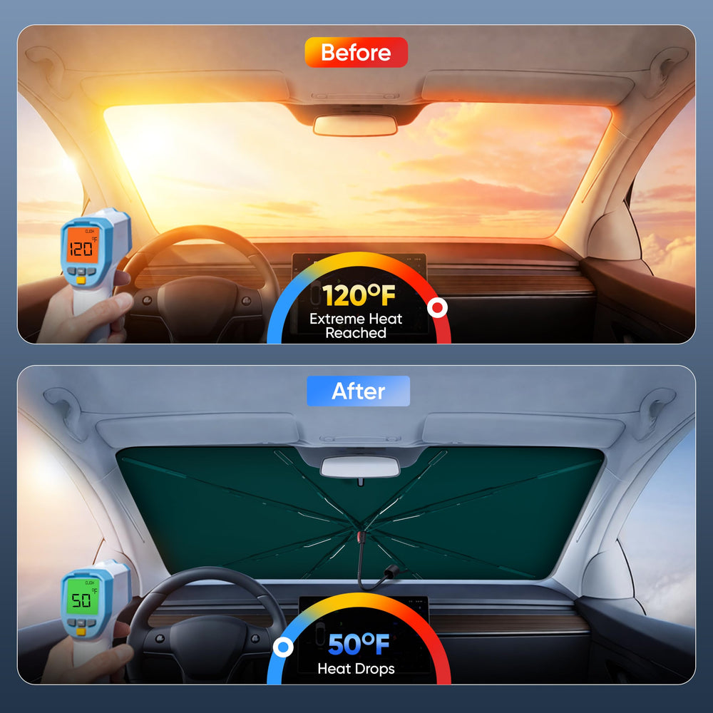 EcoNour foldable windshield shade shown in compact form for easy car storage.