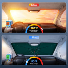 EcoNour foldable windshield shade shown in compact form for easy car storage.