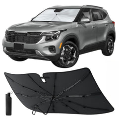 EcoNour front windshield umbrella extended for full coverage and a cooler cabin.