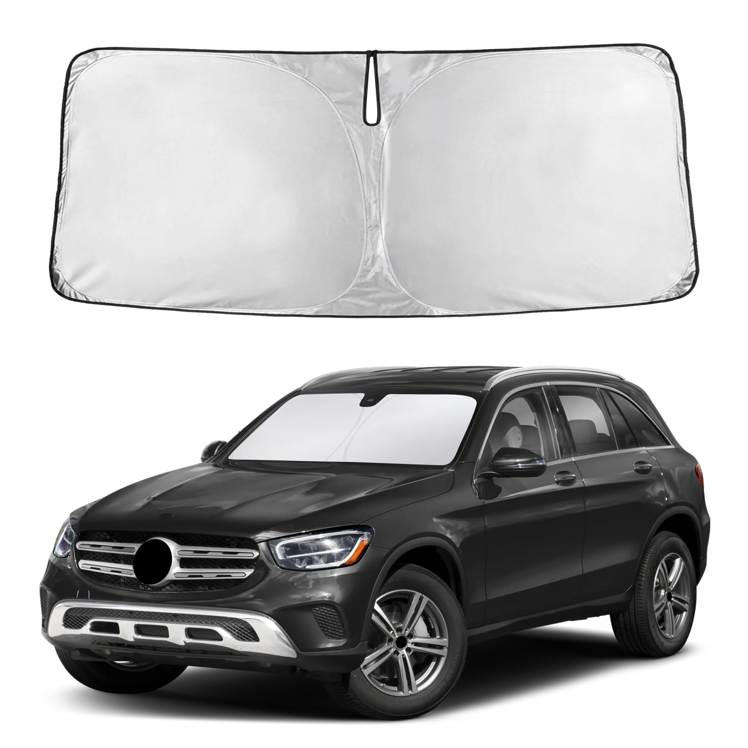 EcoNour GLC windshield sunshade for full coverage reduces glare and heat.