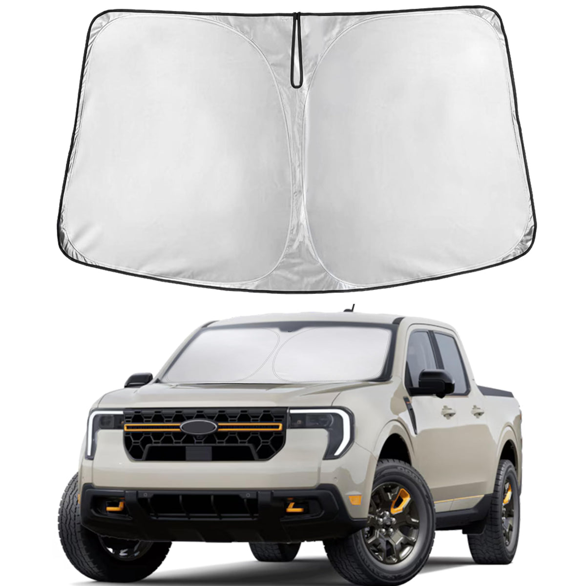 EcoNour Maverick windshield shade with front-coverage reduces glare and keeps the cabin cooler.