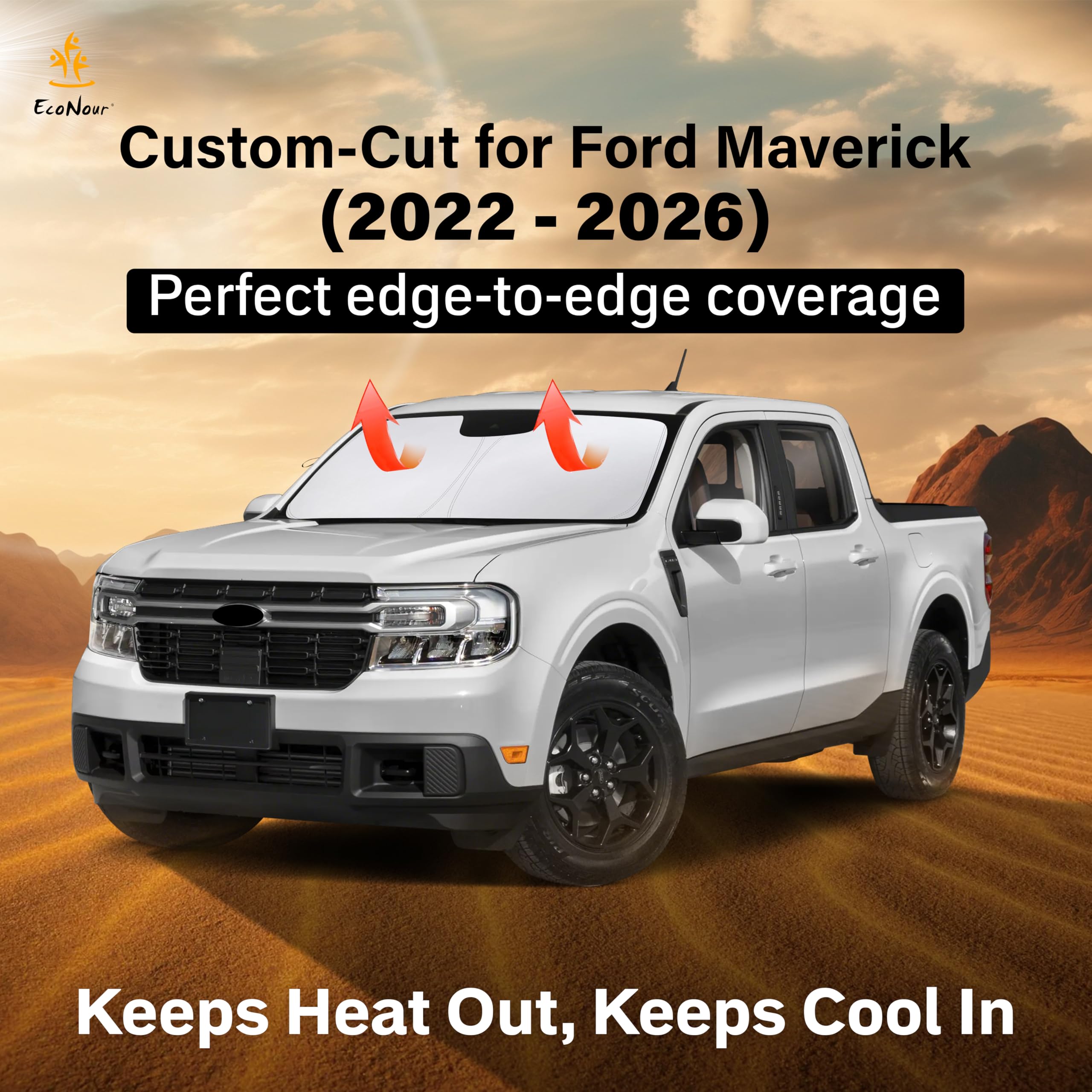 EcoNour Maverick UV-blocking shade protects dashboard and interior from sun exposure.
