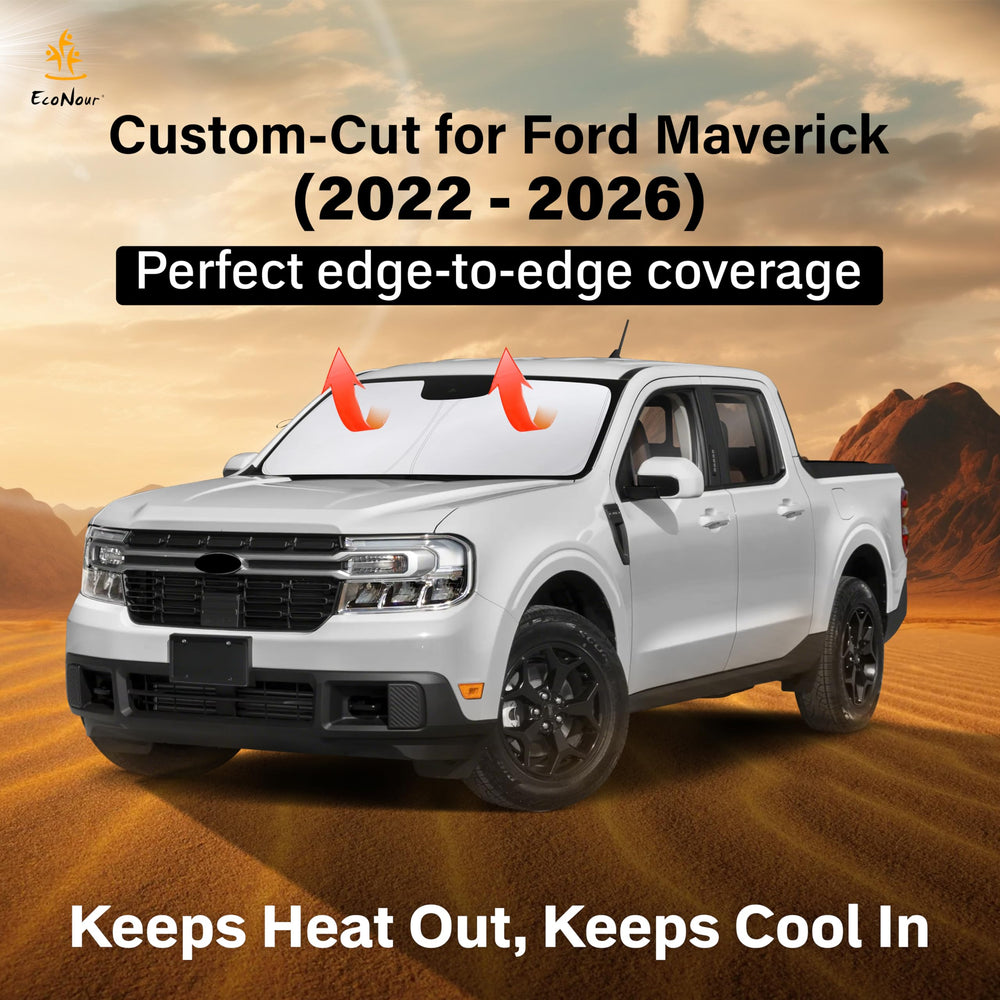 EcoNour Maverick UV-blocking shade protects dashboard and interior from sun exposure.