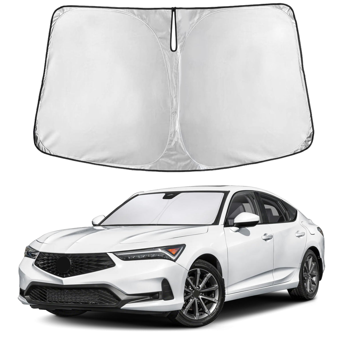 EcoNour windshield shade for Acura Integra shows full-coverage fit and glare reduction