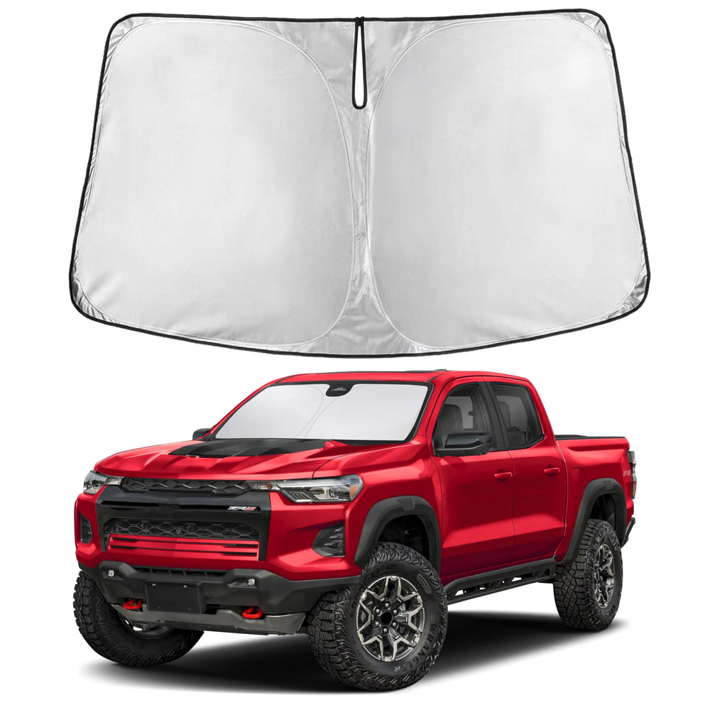 EcoNour windshield shade fits Chevrolet Colorado perfectly, preventing glare and protecting the dashboard.